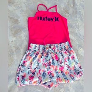 015. Girls Hurley One Piece Bathing Suit w/ Shorts